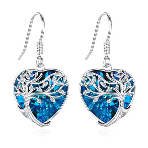 Eusense orecchini dell'albero della vita orecchini in argento 925 per donne orecchini di cristallo a cuore regali di gioielli per signore ragazze