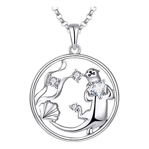 JO WISDOM collana di cuore argento 925 donna, ciondolo con catena lontra corallo conchiglia zirconia cubica 3a