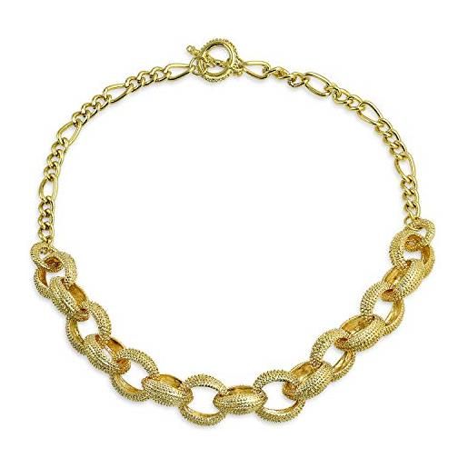 Bling Jewelry collana girocollo ovale a maglie larghe con struttura chunky di dichiarazione di moda per le donne chiusura a scatto placcata oro opaco