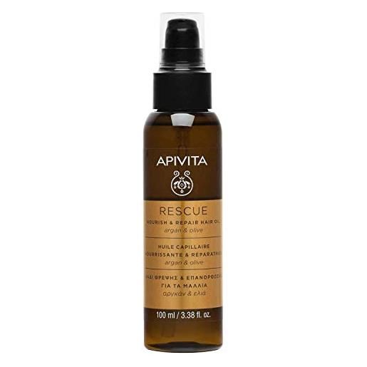 Apivita rescue hair oil trattamento capelli secchi/danneggiati con olio di argan e oliva 100 ml