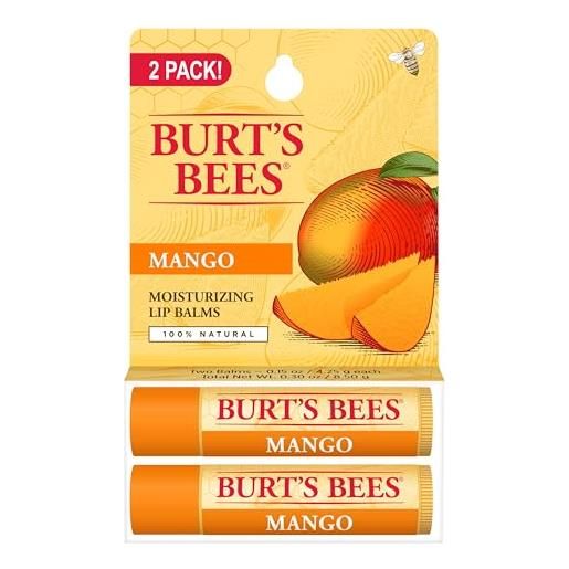 Burt's Bees idratante naturale balsamo per labbra, mango con cera d'api e estratti di frutta 2 tubi