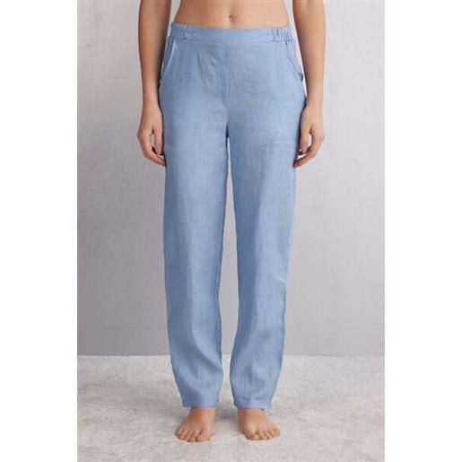 Intimissimi pantalone in tela di lino azzurro