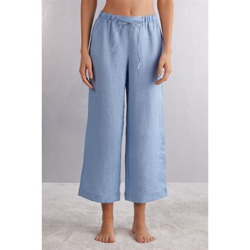 Intimissimi pantalone lungo con coulisse in tela di lino azzurro