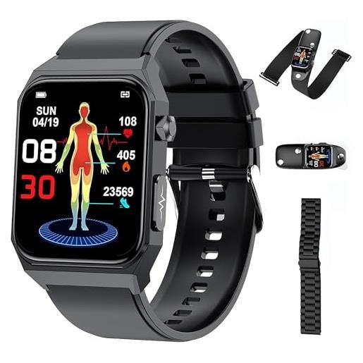 ABPWO smartwatch ecg, 1,91'' orologio pressione sanguigna con ecg certificato, cardiofrequenzimetro, spo2, sonno, ip68 impermeabile fitness tracker, smartwatch sport per uomo donna