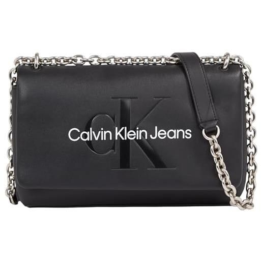 Calvin Klein Jeans women sculpted ew flap w/chain25 mono, fashion black, one size