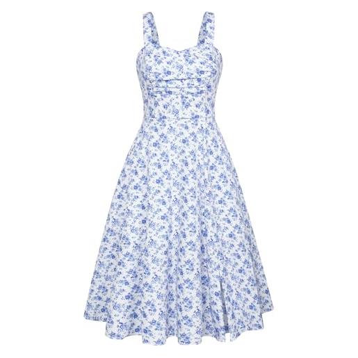 Belle Poque, abito da donna vintage con spalline e fiori, abito estivo con fessure, abito casual con tasche, lilla, l