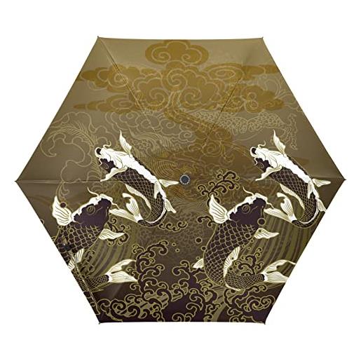 Vnurnrn pesce danza d'arte d'oro ombrelli automatici aperti chiusi ombrello pieghevole compatto protezione uv ombrello viaggio per ragazze ragazzi beach