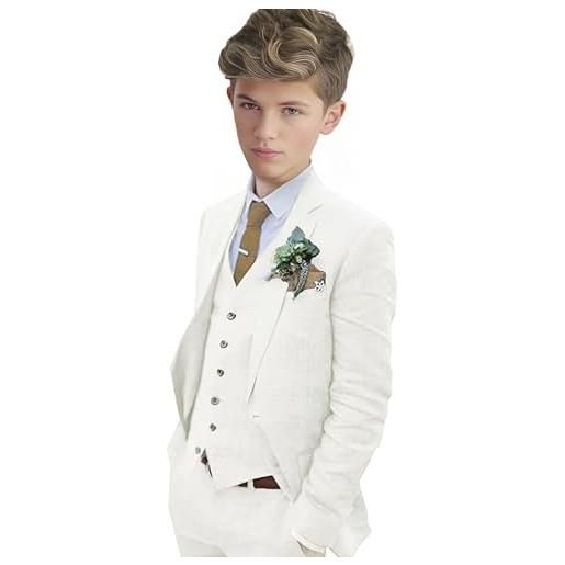 Leader of the Beauty abito da sposa in 3 pezzi slim fit abito da sposa monopetto picco etichetta smoking sposo, avorio, 14 anni