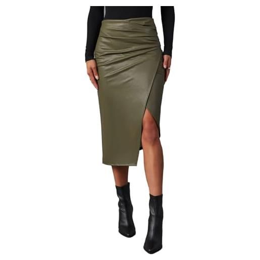 HESYSUAN women's high waist split pu hip skirt pu leather bodycon midi skirt high waisted irregular hem side split skirt (l, green)