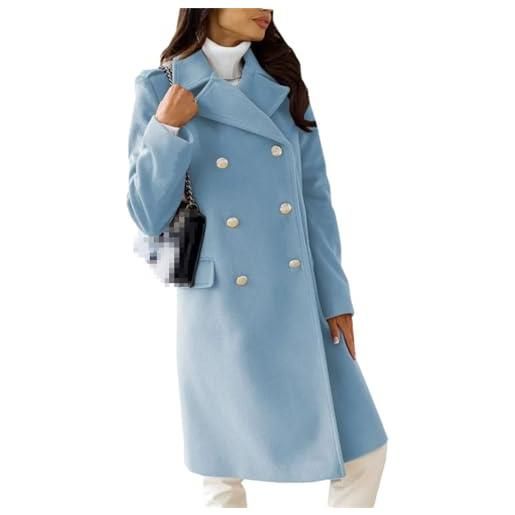 Generic cappotto di lana casual per le donne cappotti a doppio petto a maniche lunghe autunno inverno, blu, l