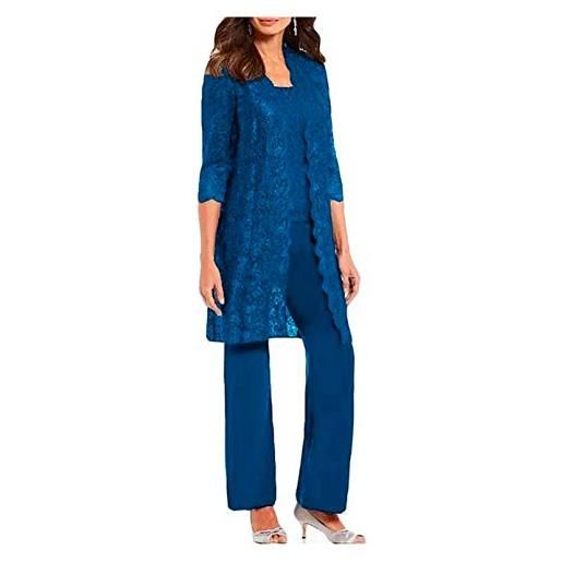 Botong 3 pezzi madre della sposa pantaloni vestito per matrimonio giacca lunga pizzo chiffon abiti da donna per ballo di fine anno sera, grigio, 44