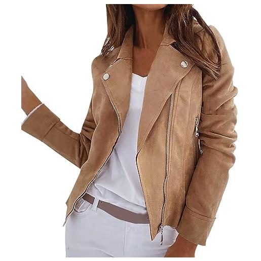 EMAlusher giacca in ecopelle da donna bomber jacket cropped jacket zip up pu moto biker outwear aderente cappotto sottile colore puro leggera giubbotto streetwear
