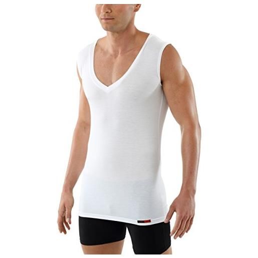 ALBERT KREUZ maglietta intima bianca da uomo senza manica con scollo a v extra-profondo in micromodal light elasticizzato, leggerissimo e traspirante xl