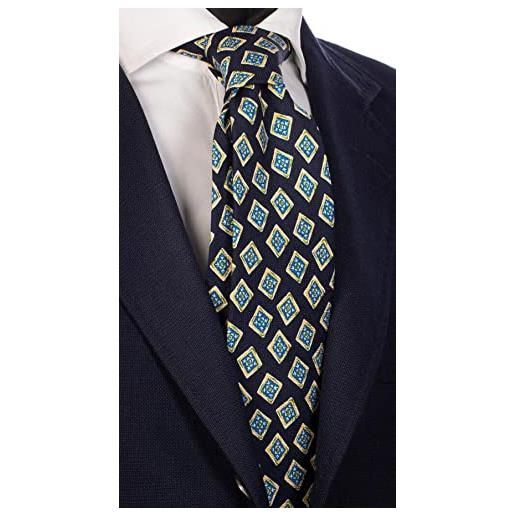 Graffeo Cravatte cravatta uomo stampa di seta blu a fantasia gialla bluette bianca 1363