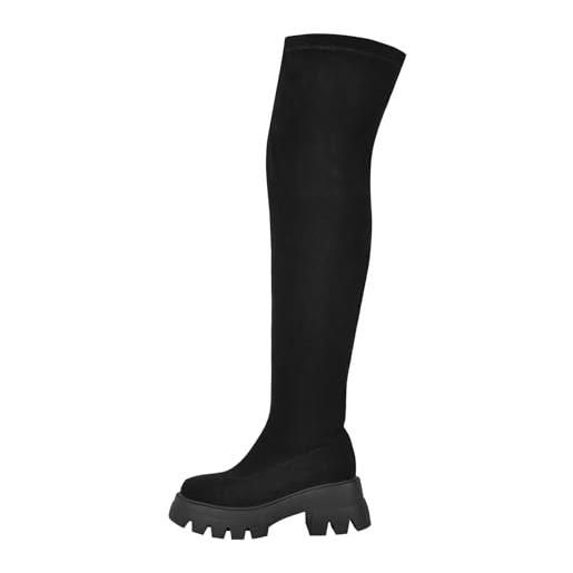 blingqueen stivali elasticizzati da donna con plateau sopra il ginocchio, nero , 44 eu