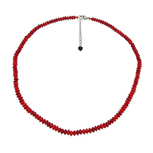 TreasureBay bella collana girocollo con corallo rosso da 5 mm, collana impilabile per donne e ragazze, lunghezza della collana: 40 cm + 5 cm di estensione, gemma, corallo