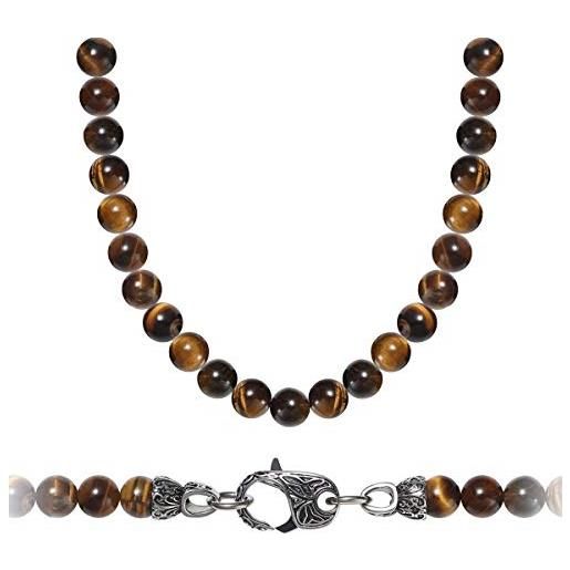 Westmiajw - collana da uomo con perle naturali occhio di tigre, gemme preziose da 8 mm, 50/60/70 cm, con confezione regalo e acciaio inossidabile, cod. Ajuk075