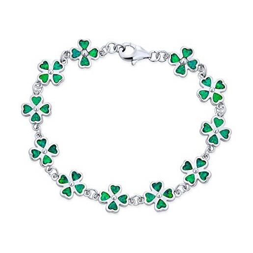 Bling Jewelry opale creato intarsiato verde trifoglio irlandese fortunata foglia cuore bracciale charm per donne. 925 argento