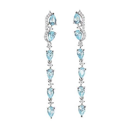 Franki Baker, orecchini pendenti lunghi in argento sterling con topazio blu e diamanti lunghezza: 6 cm. 