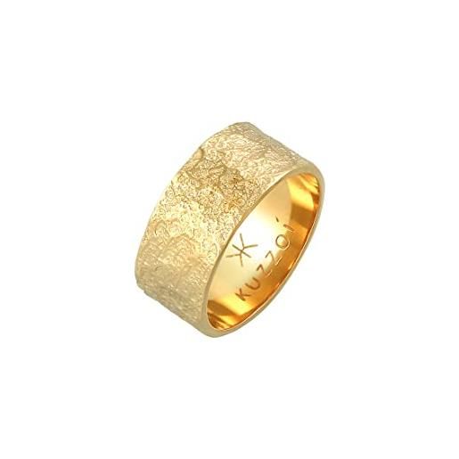 Kuzzoi anello da uomo (9 mm) forgiato a mano, anello da uomo in argento sterling 925 placcato oro, anello in stile usato, anello con struttura rustica, misura anello 60-66, argento sterling