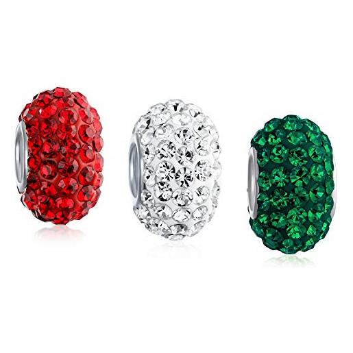 Bling Jewelry natale holiday solido colore scintillare rosso bianco verde mescolare bundle di tre. 925 charm bead in argento sterling si adatta bracciale europeo di fascino per le donne adolescenti