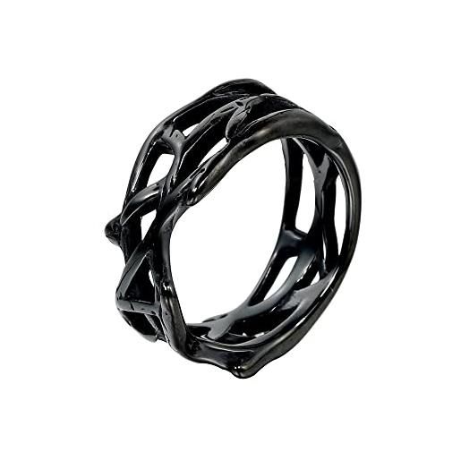 HIJONES anello spine di ramo da uomo in acciaio inossidabile fede nuziale dichiarata cool comfort fit nero taglia 29
