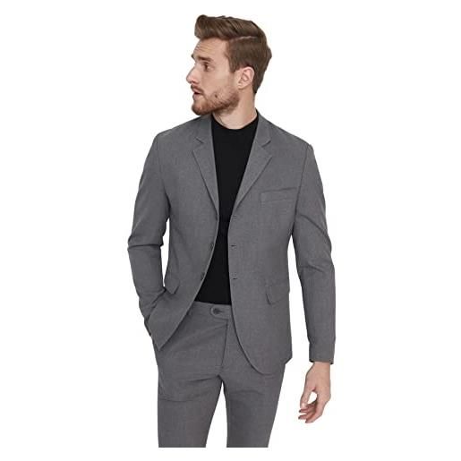 Trendyol giacca in tessuto con colletto a doppio petto, da uomo capispalla, grigio, 58
