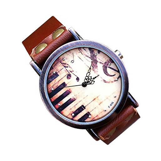 RUIQIN orologio vintage con cinturino in vera pelle per pianoforte e note musicali design orologio al quarzo per le donne