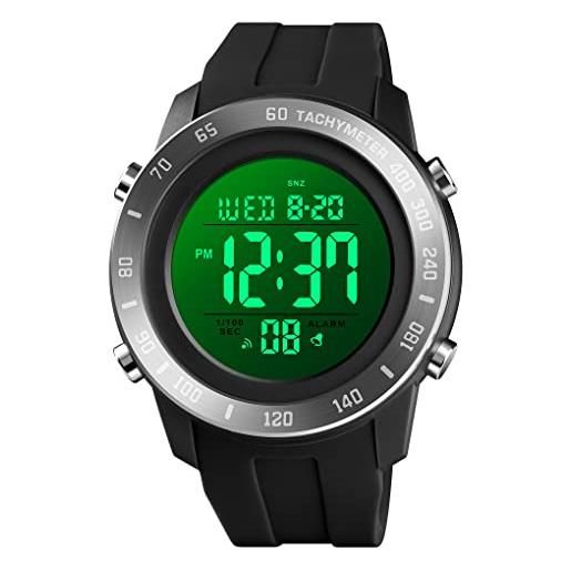 TONSHEN uomo orologio sportivo impermeabile led elettronico doppio tempo allarme cronometro outdoor militare digitale orologi da polso (nero)