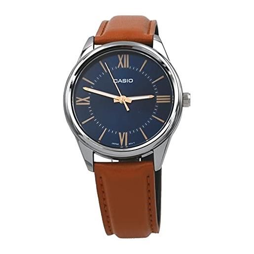Casio mtp-v005l-2b5 - orologio da uomo con quadrante blu romano cinturino in pelle marrone chiaro