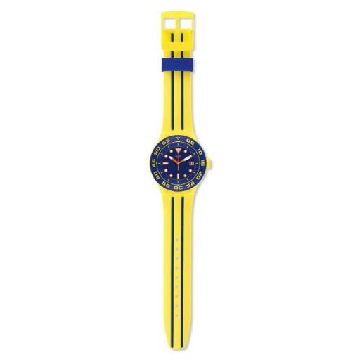 Swatch orologio da polso uomo xl scuba libre playero analogico al quarzo silicone suuj400, giallo/blu, cinghia