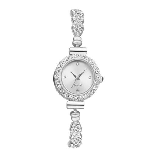 JewelryWe orologio analogico al quarzo da donna, cinturino simulato, cinturino rimovibile argento, rosa, rotondo #2-argento/bianco