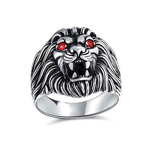 Bling Jewelry anello leone reale ruggente con occhi di rubino rosso simulato personalizzato per uomini in argento sterling. 925 ossidato solido fatto a mano in turchia