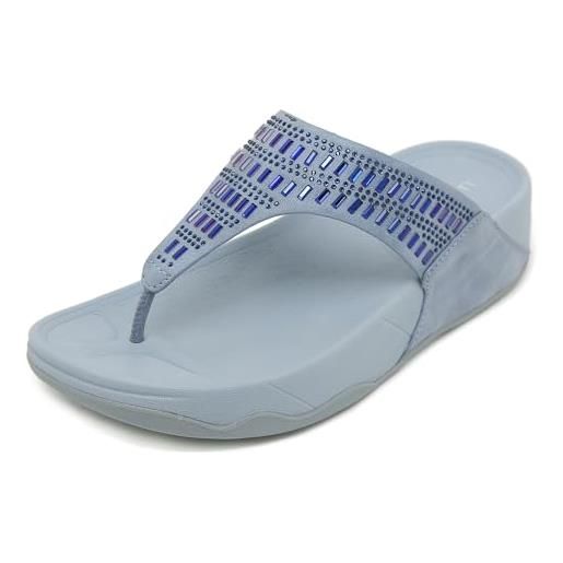 FOGOIN sandali da donna con zeppa infradito infradito sandali larghi scintillanti sandali da passeggio comodi sandali da spiaggia estivi, blu, 40 eu