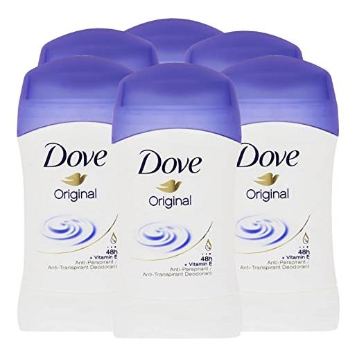 Dove 6x Dove deodorante original anti traspirante con crema idratante profumo delicato - 6 deodoranti stick da 30ml