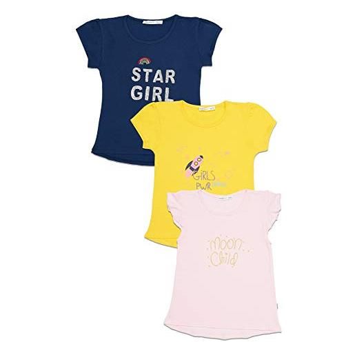 Kueza - set di 3 magliette a maniche corte, 100% cotone, 3 pezzi (6 mesi - 5 anni) blu marino, giallo, rosa 6-9 mesi