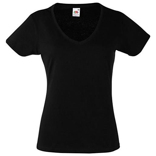 Fruit of the Loom valueweight v-neck t lady-fit t-shirt, schwarz (black 101), xs donna