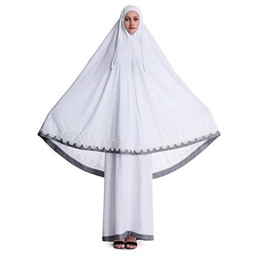 HJFYIZYNN vestito etnico della signora hijab abaya del vestito di burqa del merletto delle donne musulmane del vestito di due pezzi, bianco, taglia unica