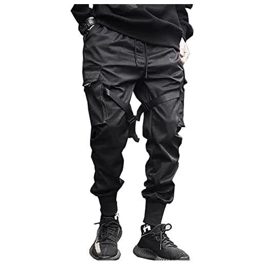 Ambcol pantaloni sportivi cargo da uomo, stile punk e streetwear, nero-11, s