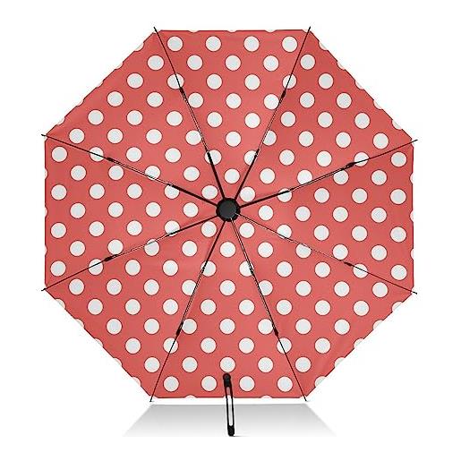 FRODOTGV ombrello da viaggio moderno a pois rosso metà secolo pieghevole reversibile ombrello compatto per sole pioggia 8 costole grande ombrello antivento uv ombrello automatico per uomo donna