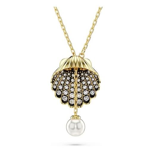 Swarovski pendente a y idyllia, crystal pearl, conchiglia, bianco, placcato color oro