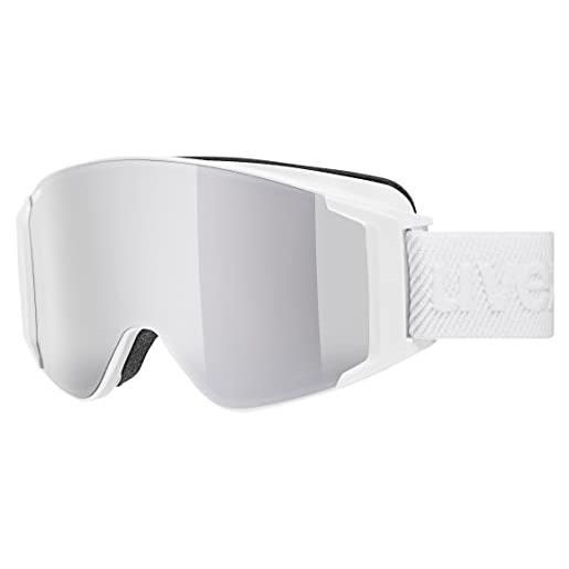 Uvex g. Gl 3000 to, occhiali da sci unisex, campo visivo ampliato, privo di appannamenti, con lente intercambiabile, white matt/silver-clear, one size