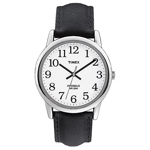 Timex easy reader t20501, orologio da uomo con cinturino in pelle nera da 35 mm, color argento