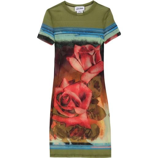 Jean Paul Gaultier rose-print mesh minidress - rosso