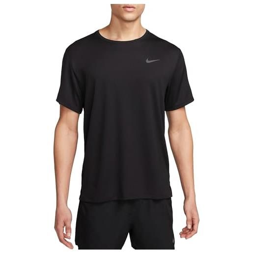 Nike miler t-shirt, nero/argento lucido, l uomo