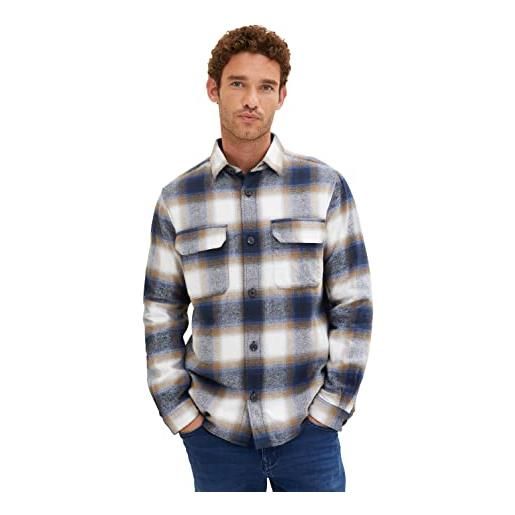 TOM TAILOR giacca overshirt in flannel, uomo, bianco (off white ivy red big check 30756), m