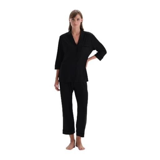 Dagi pajamas-maglietta a maniche lunghe con strisce in velluto set pigiama, nero, m donna