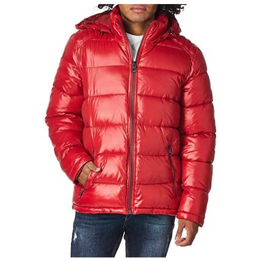 GUESS piumino di peso medio con cappuccio rimovibile cappotto alternativo in piuma, rosso, medium uomo