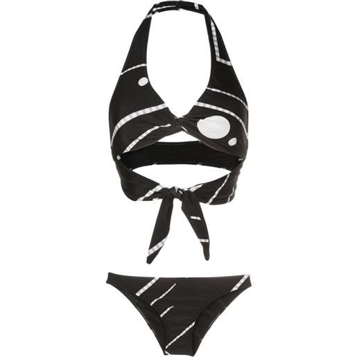 Adriana Degreas set bikini déco a righe - nero
