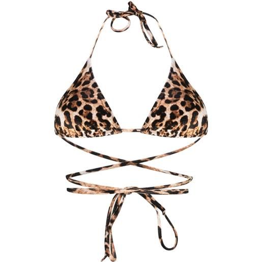 VETEMENTS leopard-print velour bikini top - marrone